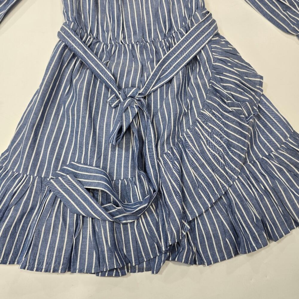 Tularosa Maida Ruffle Dress in Blue & White Stripe Small - Picture 3 of 12